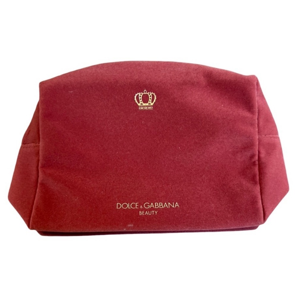 Dolce & Gabbana Beauty Burgundy Velvet Makeup Bag Gold Crown Logo Pouch